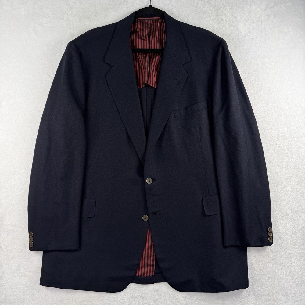 Oxxford Clothes Zephyr Weave Wool Blazer 46L Navy Hopsack Half Lined Gold Button